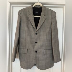 Massimo Dutti Women's Blazer in Gray Checkered Pattern